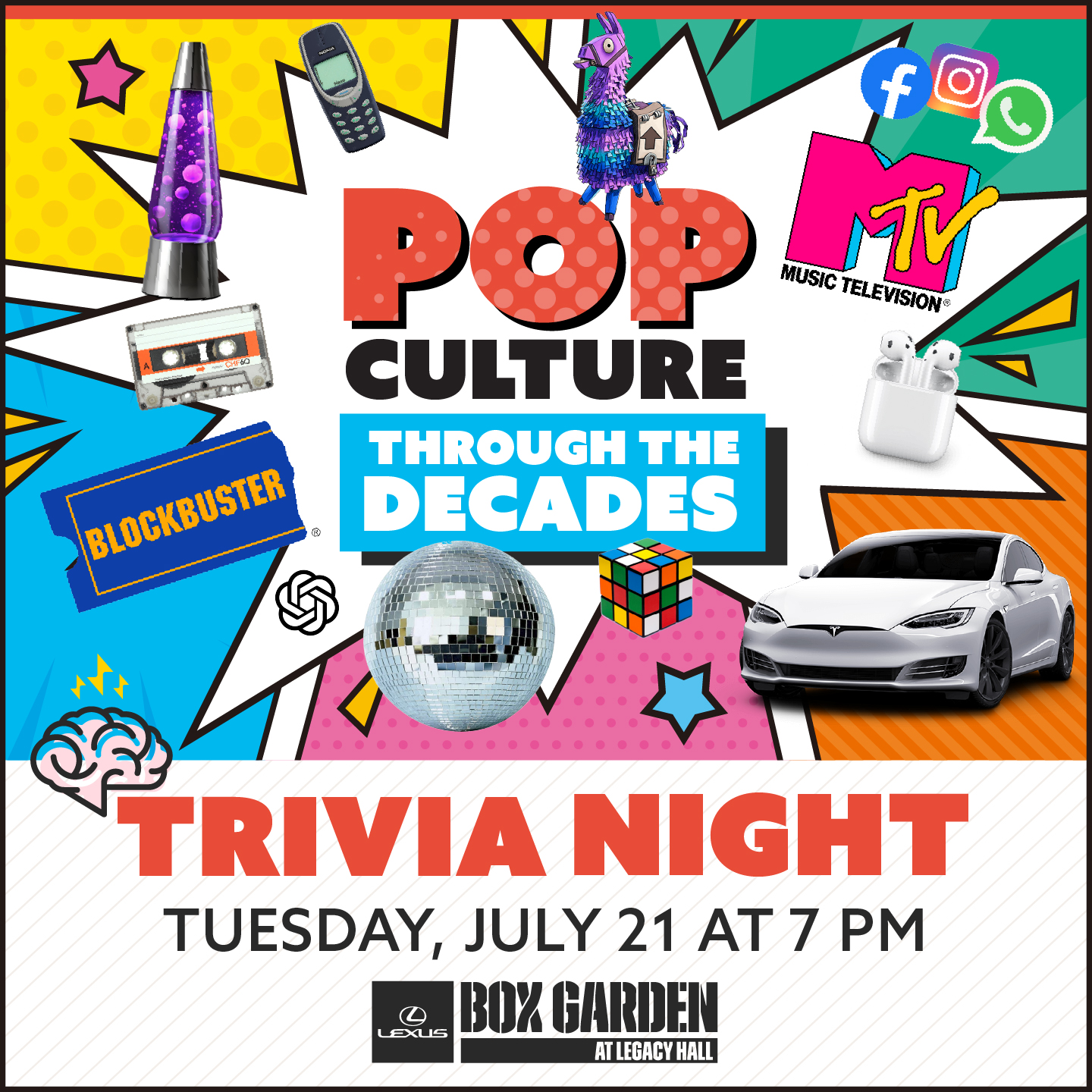 Promo image of Pop Culture Through The Decades Themed Trivia Night